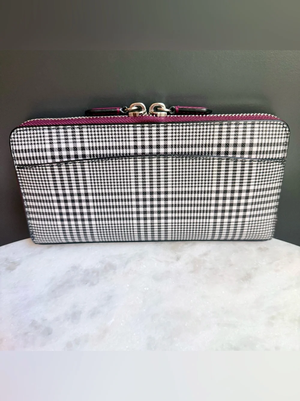 Coach Peyton Glen Plaid Accordion Zip Wallet F52138 G1453 Cranberry Rare 2014